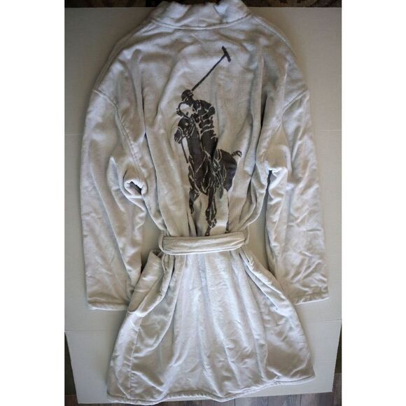 Polo Ralph Lauren P299RL AXKL Men's Sz L/XL White Pony Logo Velour Robe - Picture 3 of 10